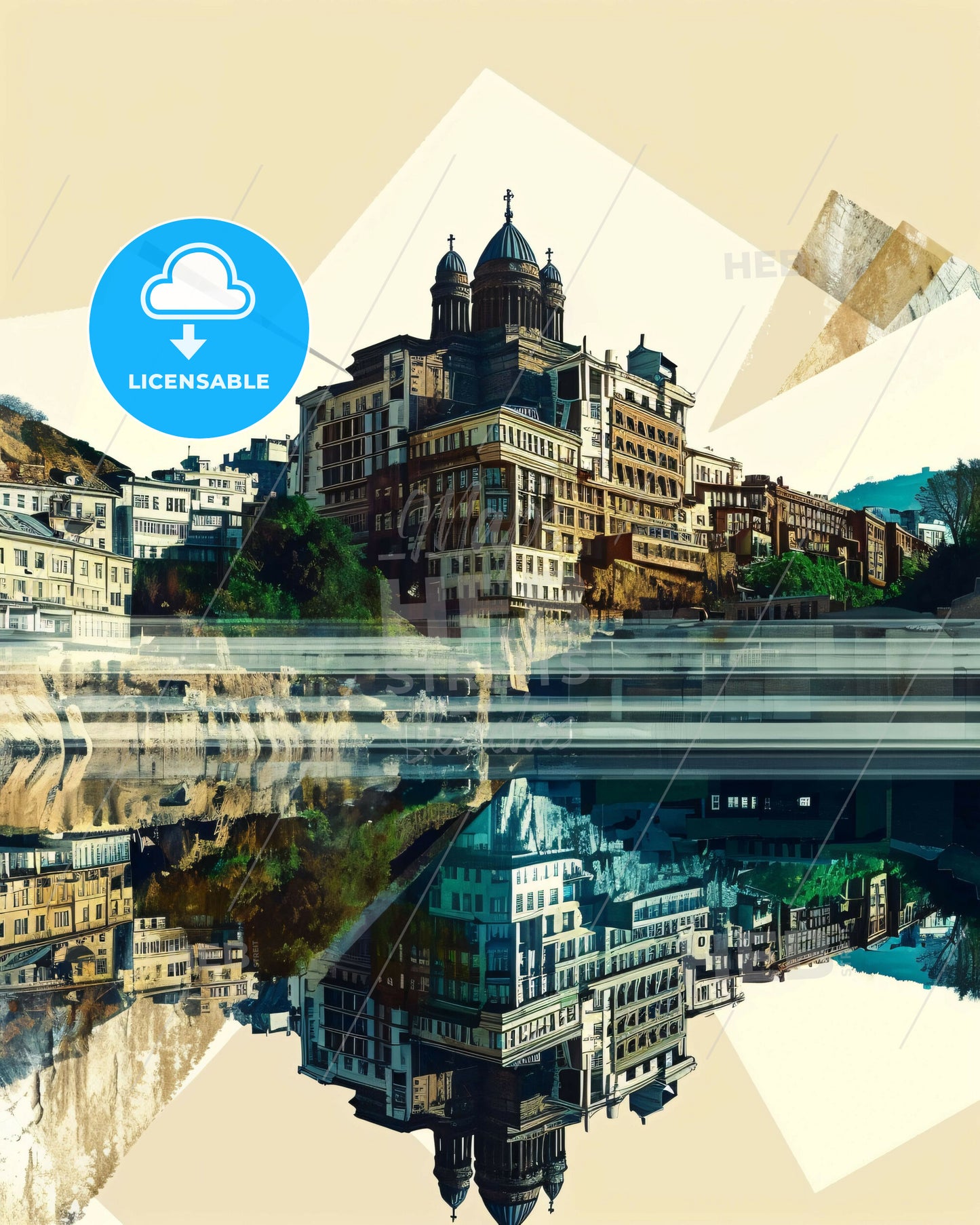 Yerevan Skyline Composite Poster Art - A city with a body of water