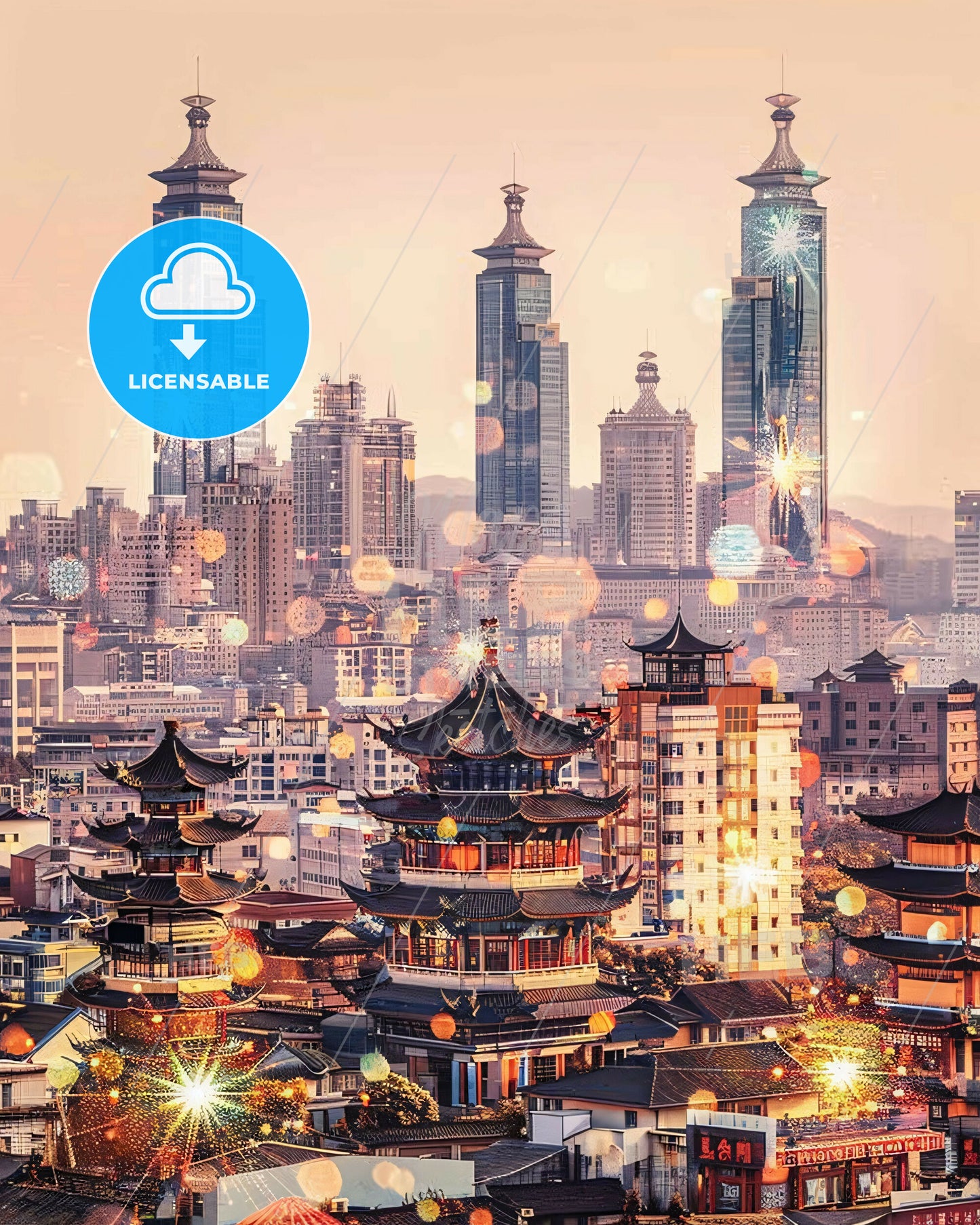 Yichang Cityscape Art: Double Exposure Beauty - A city with tall buildings