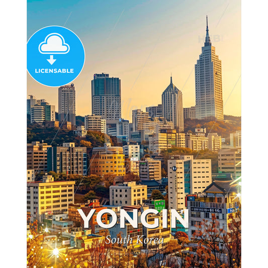 Yongin Double Exposure Cityscape Architectural Poster - A city with many tall buildings - Square format print template