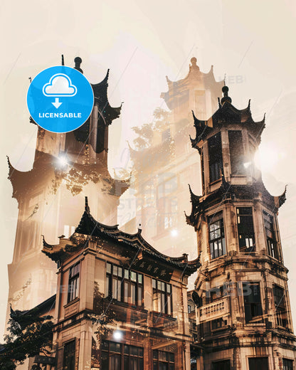 Yueyang Skyline Double Exposure Poster Art - A double exposure of a building