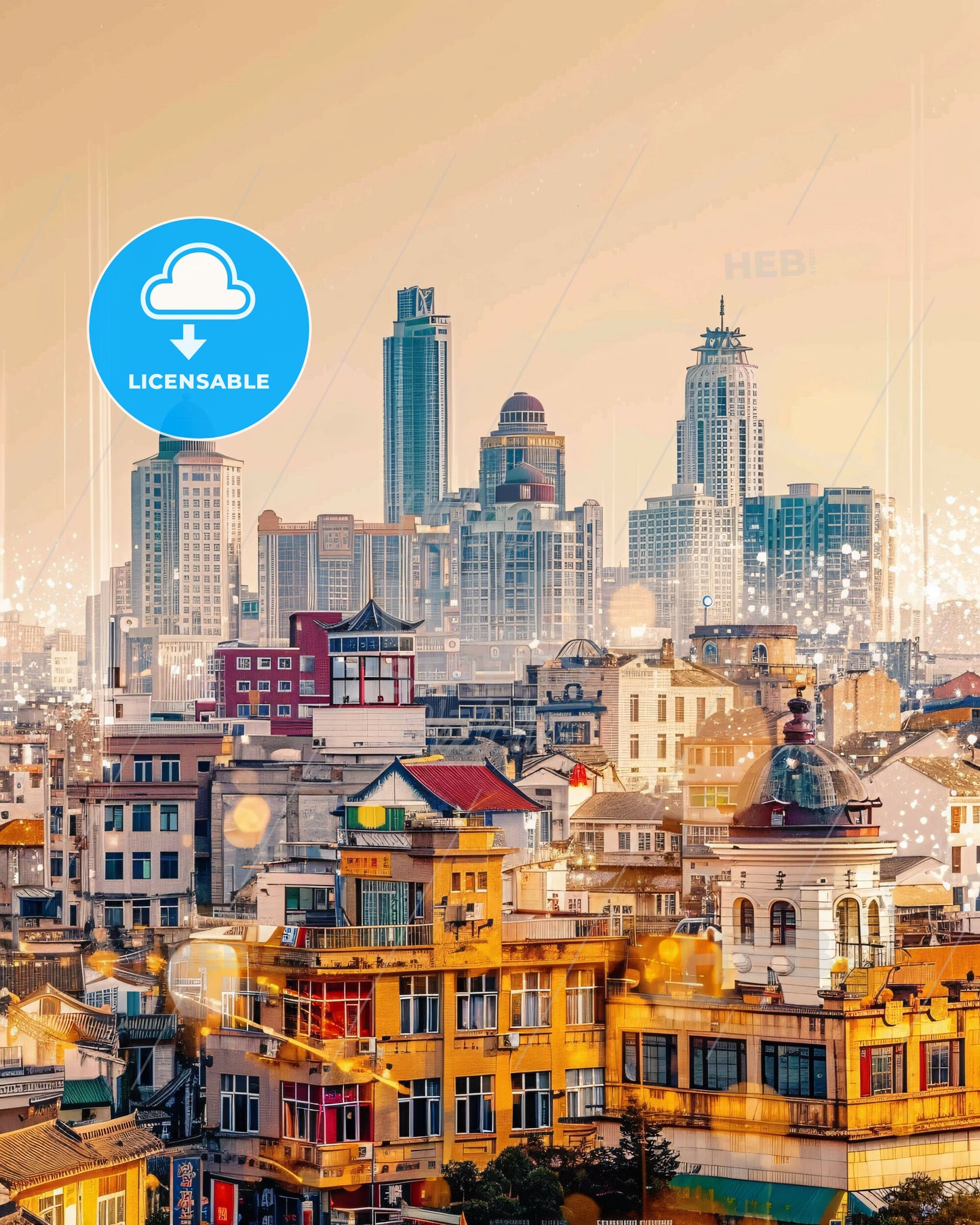 Yueyang City Iconography Double Exposure Skyline Poster - A city with many buildings