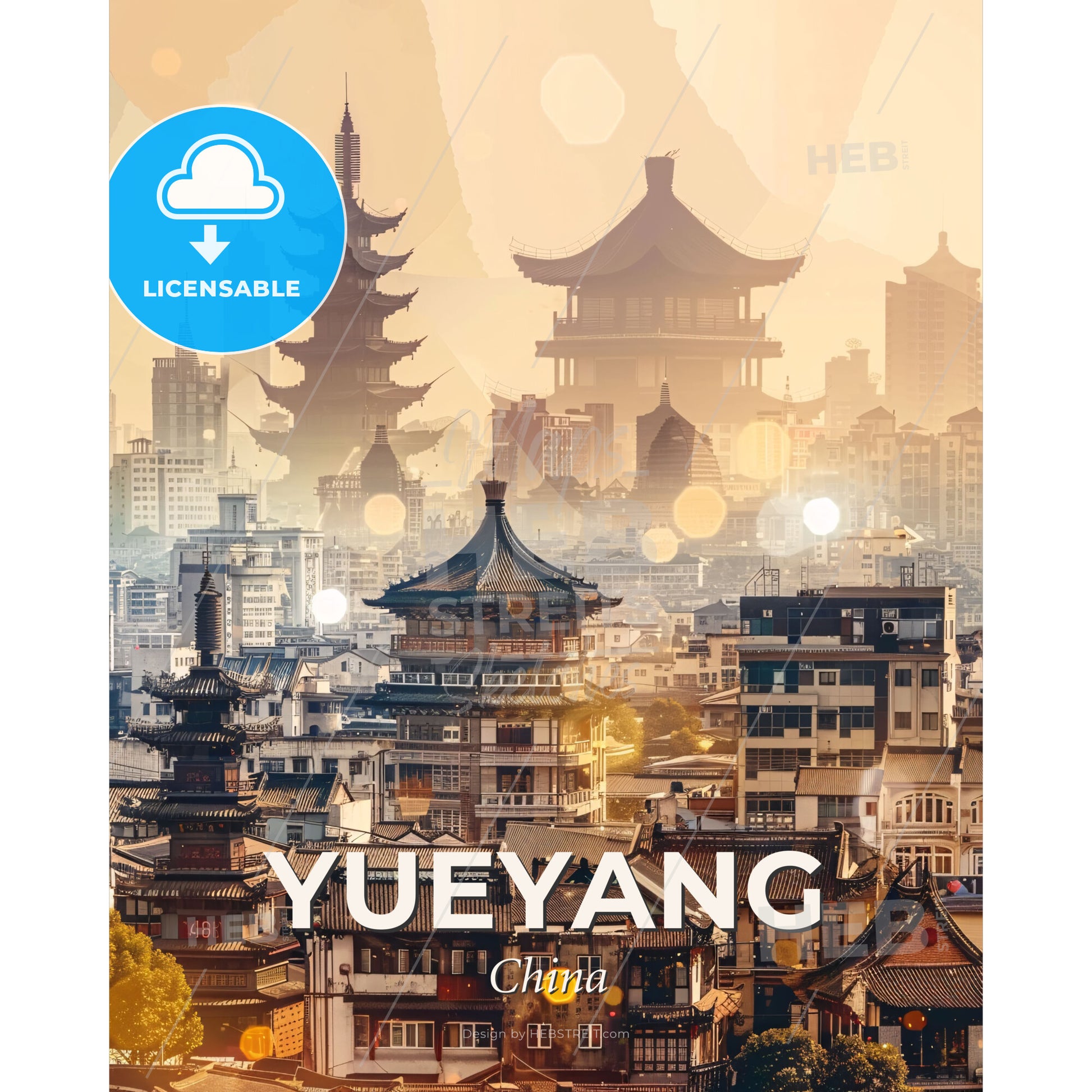 Yueyang Double Exposure Art Cityscape Poster - A city with many buildings - Square format print template