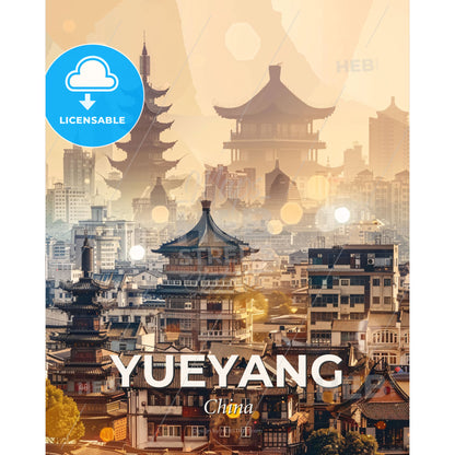 Yueyang Double Exposure Art Cityscape Poster - A city with many buildings - Square format print template