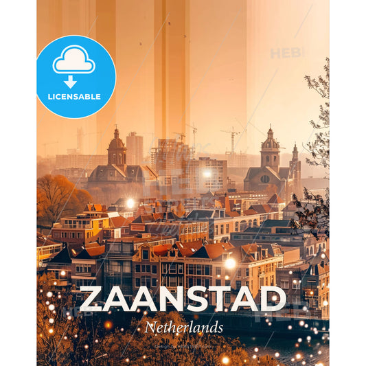 Zaanstad City Skyline Composite Art Poster - A city with many buildings - Square format print template