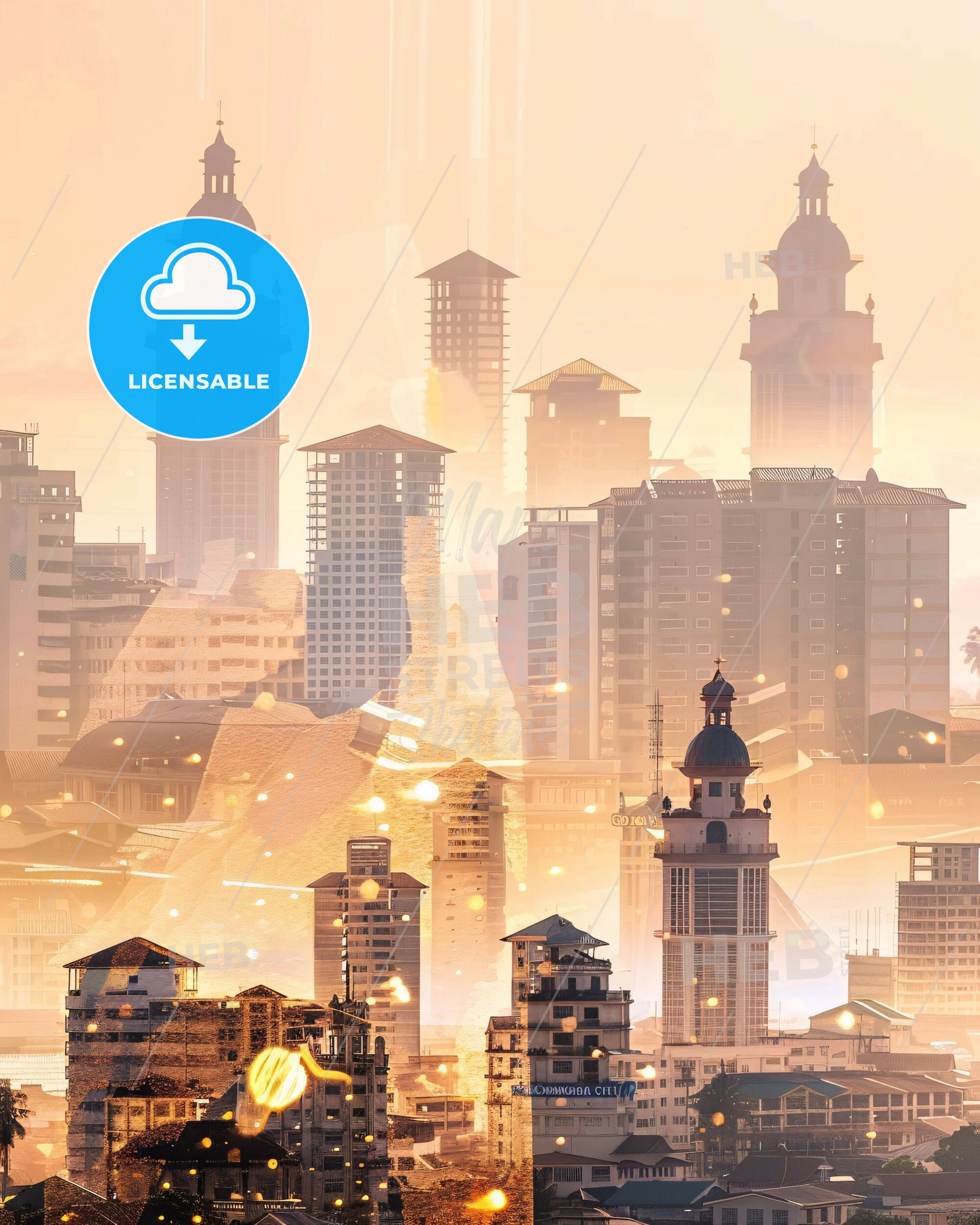 Zamboanga City: Double Exposure Skyline Art - A city skyline with many tall buildings