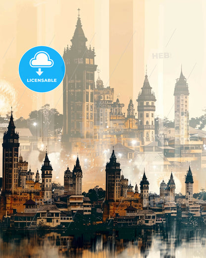 Zamboanga City Skyline Architecture Art Double Exposure - A city with towers and buildings