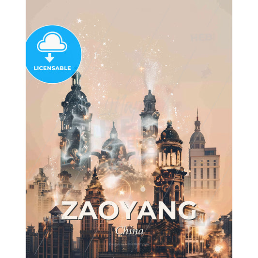 Zaoyang Cityscape Architectural Wonders Poster - A city with many towers and a city with many stars - Square format print template