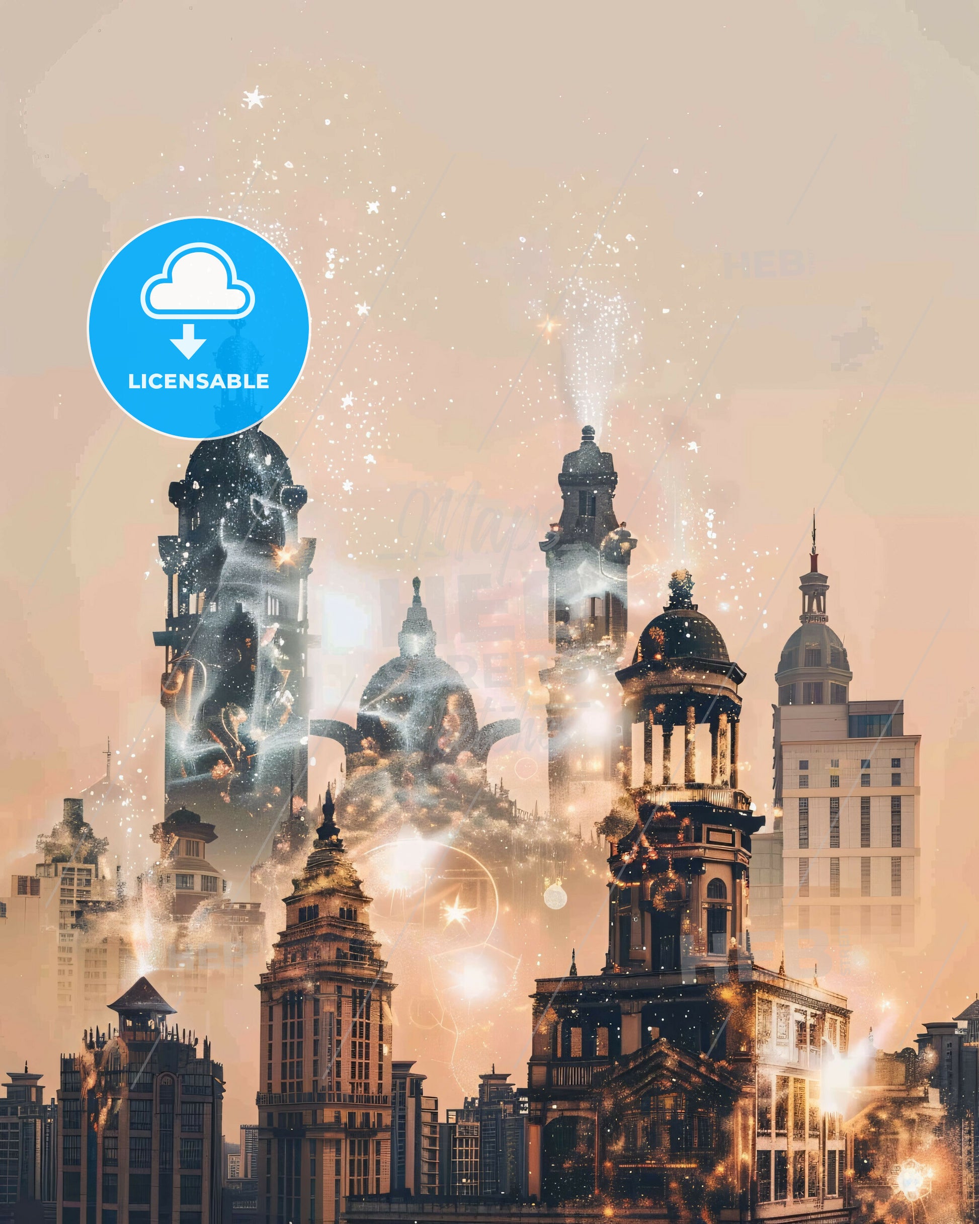 Zaoyang Cityscape Architectural Wonders Poster - A city with many towers and a city with many stars