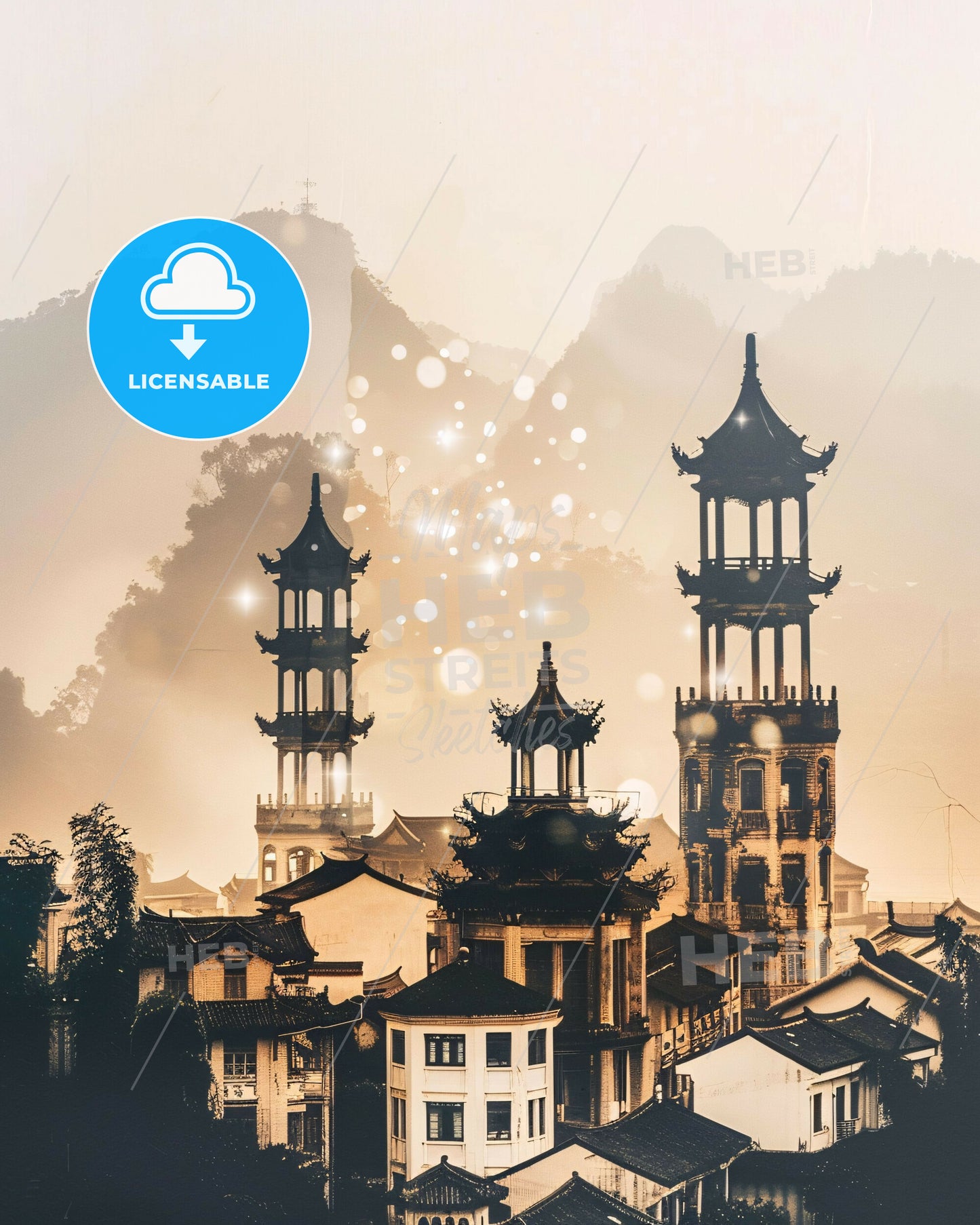 Zaozhuang Skyline Art: Double Exposure Magic - A group of buildings with towers