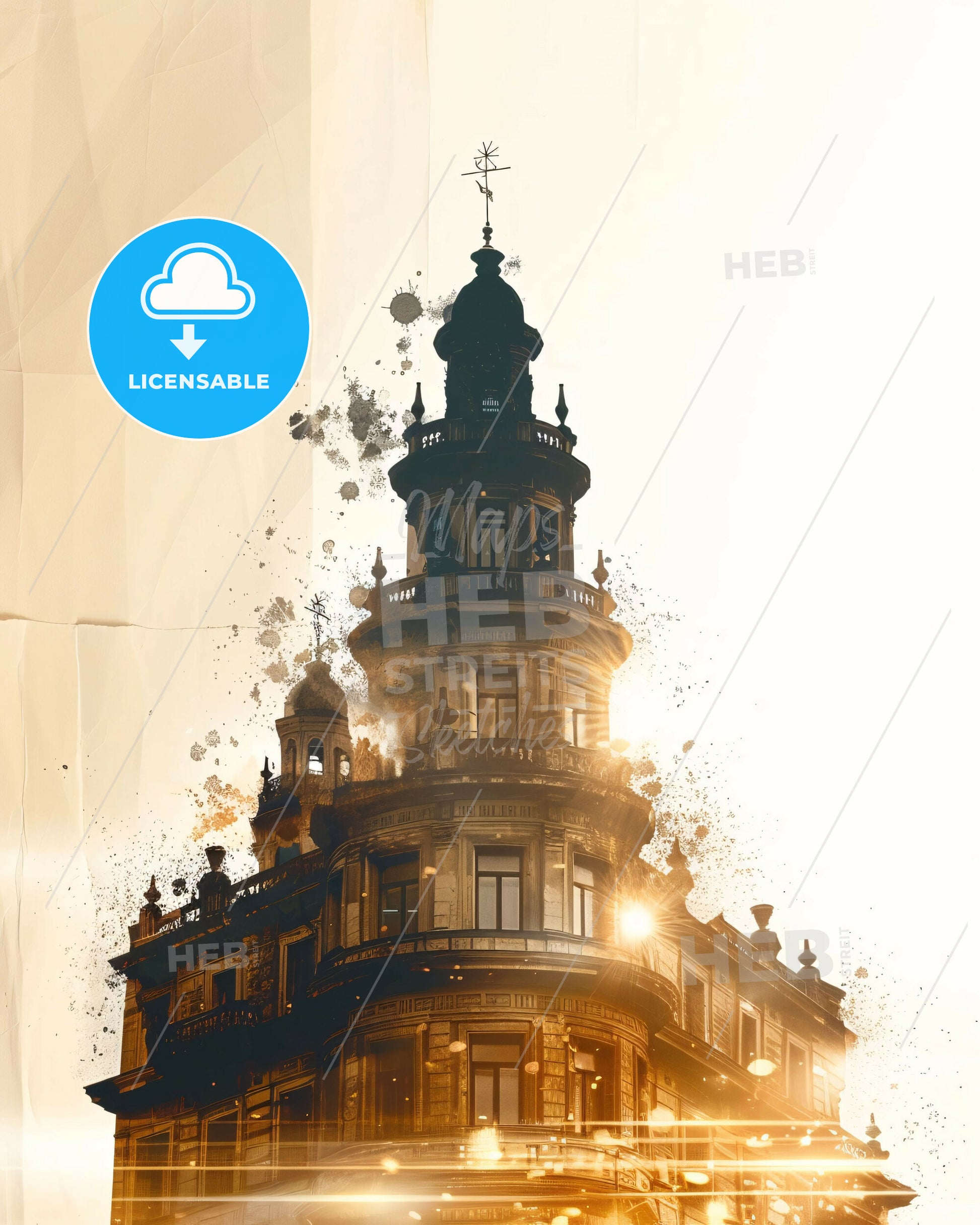 Zaporizhia Skyline Double Exposure Poster Art - A building with a tower