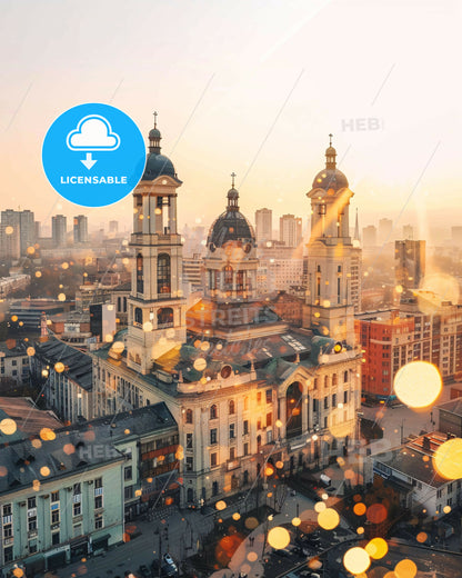 Zaporizhia City Lightscape Art Poster - A large building with towers and a city in the background