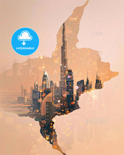 Zayed City Skyline Double Exposure Art - A cityscape with a large tower