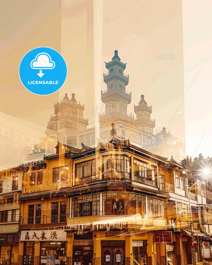 Zhangqiu Skyline Cityscape Composite Art Poster - A building with a tall tower