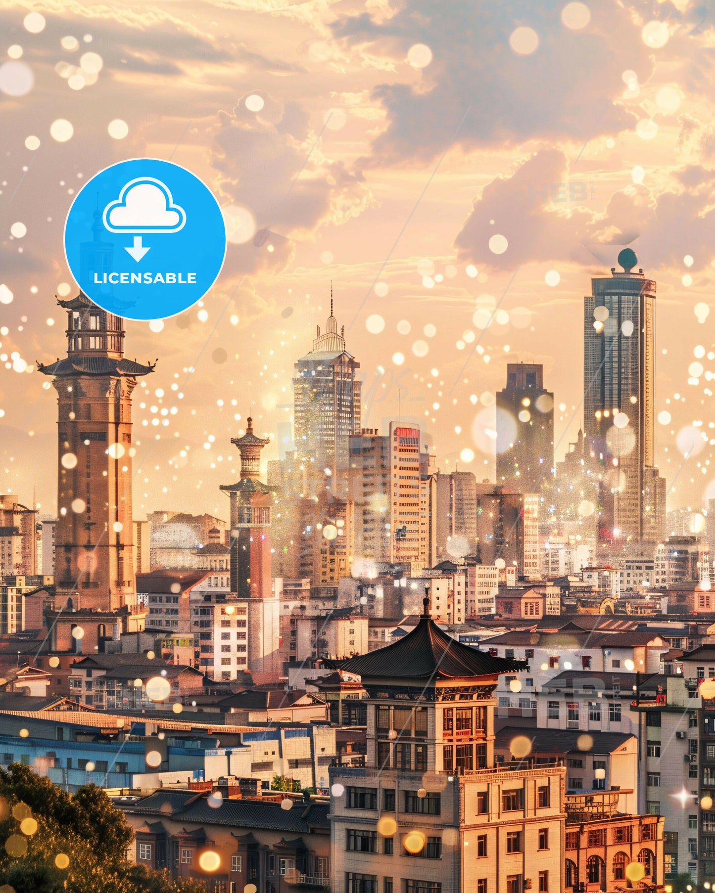 Zhengzhou Skyline Silhouette in Bright Beige - A city with many buildings