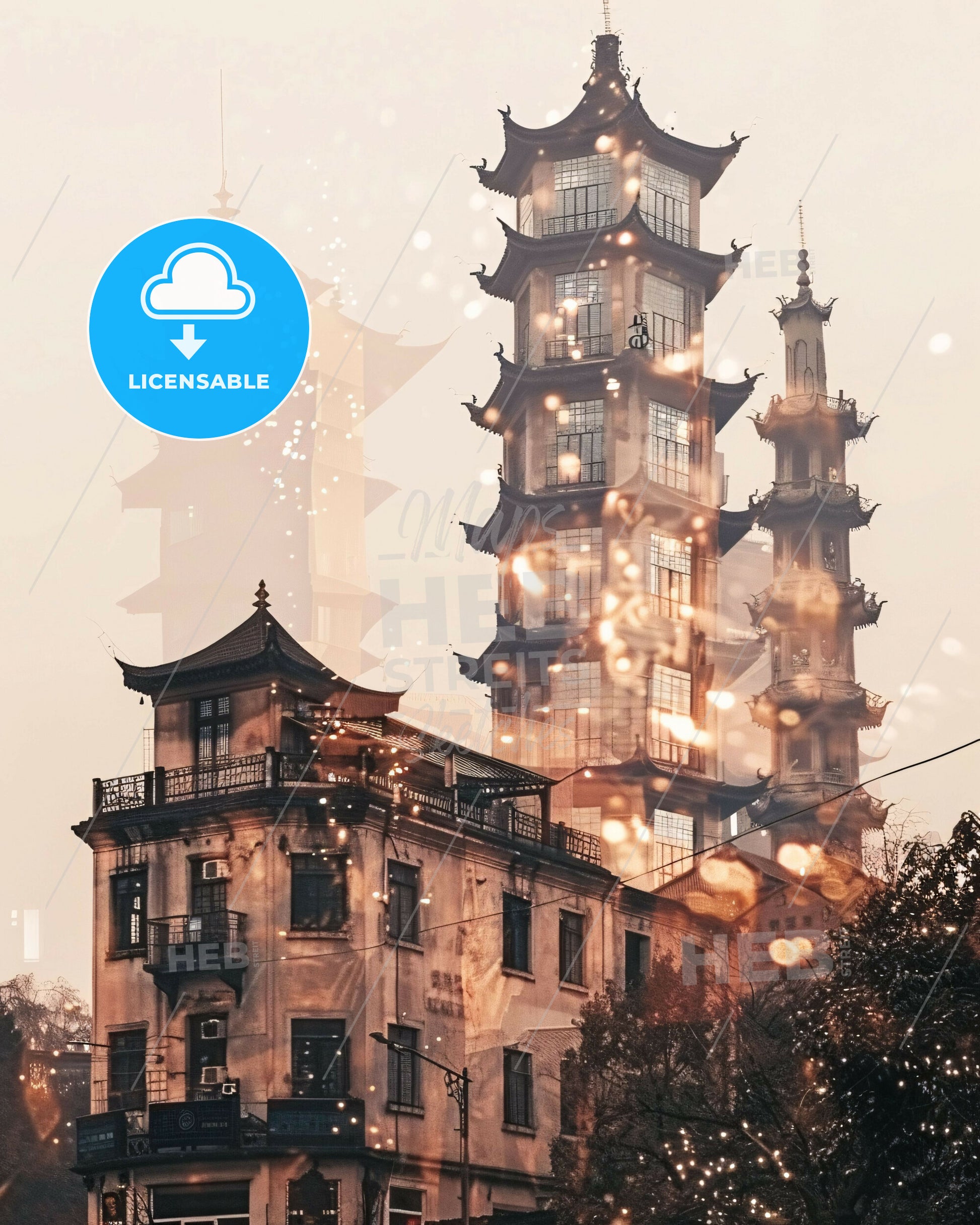 Zhenjiang Skyline Art Poster - A building with tall towers