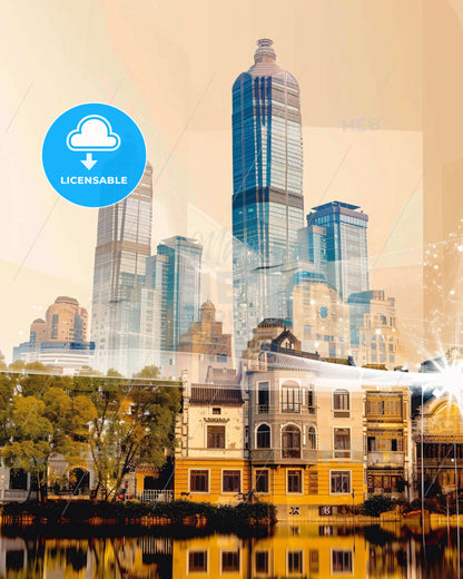 Zhenjiang Skyline Local Icons Poster - A city skyline with trees and buildings