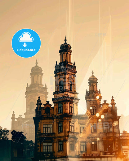 Zhongshan Skyline City Art Poster - A building with towers and a tower