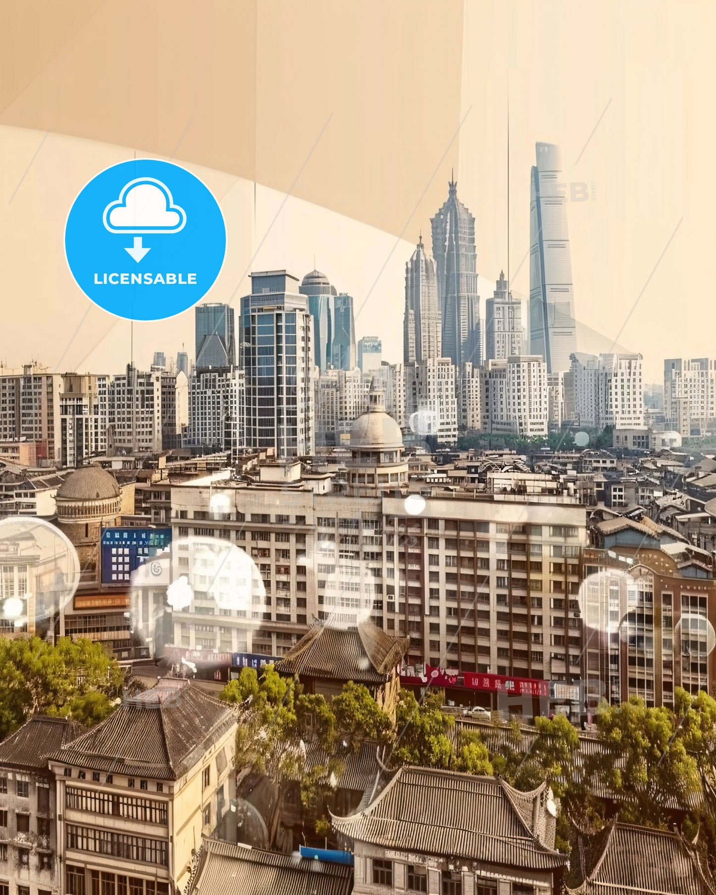 Zhucheng Skyline Double Exposure Composite Art - A city with many buildings