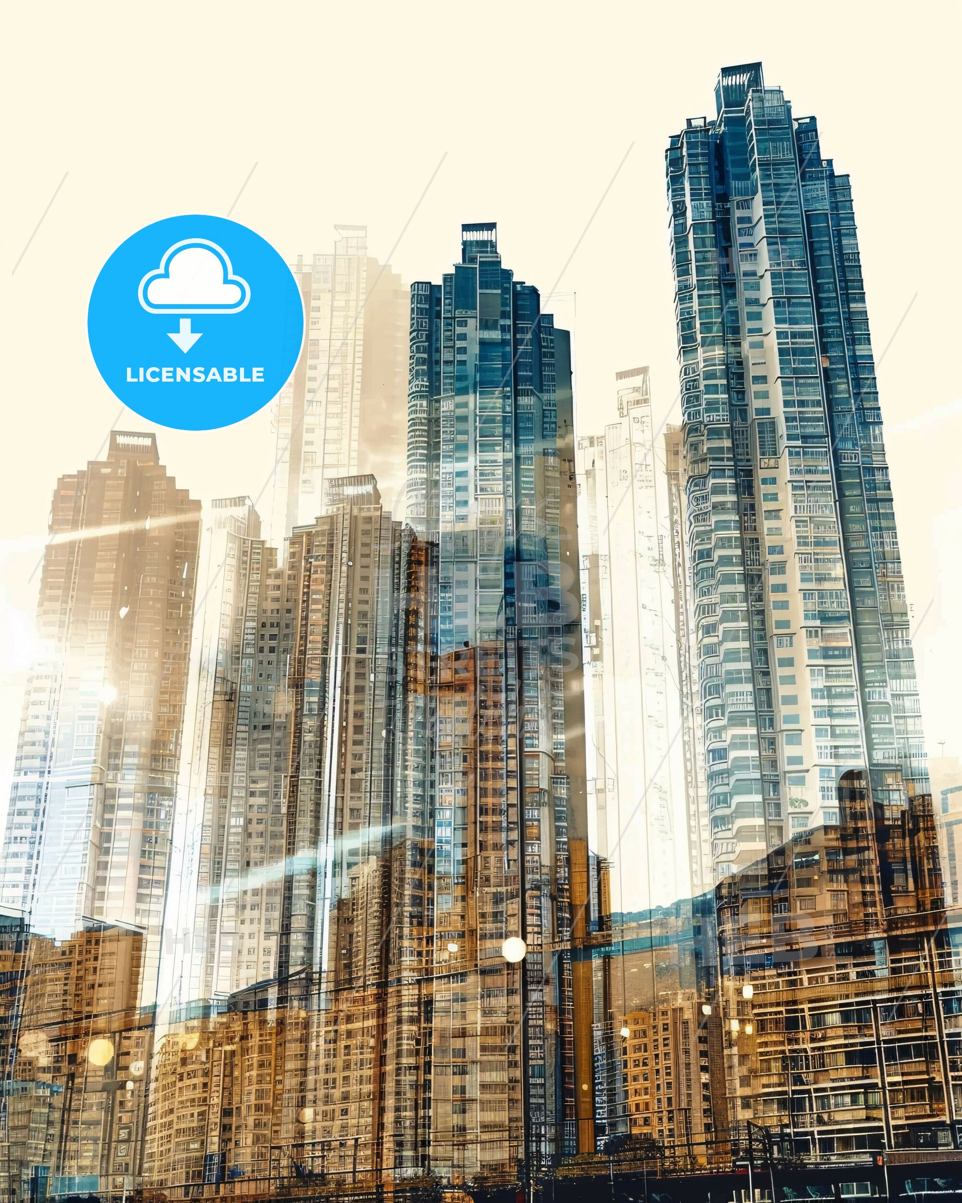 Zhuhai Double Exposure City Skyline Poster - A city skyline with many tall buildings