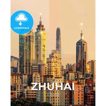 Zhuhai Skyline Double Exposure Composite Art - A city skyline with tall buildings - Square format print template