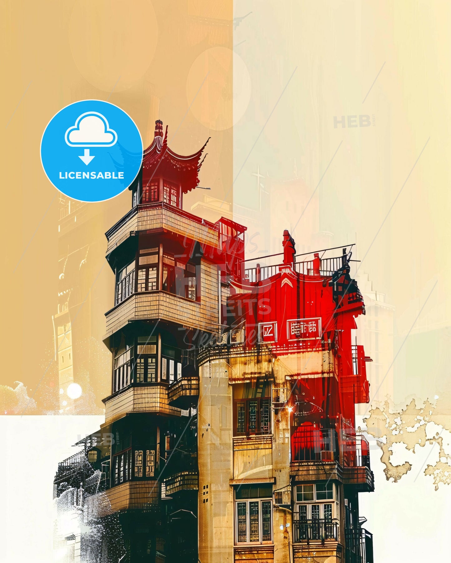 Zhuji Art Decor Skyline Poster - A building with a red roof