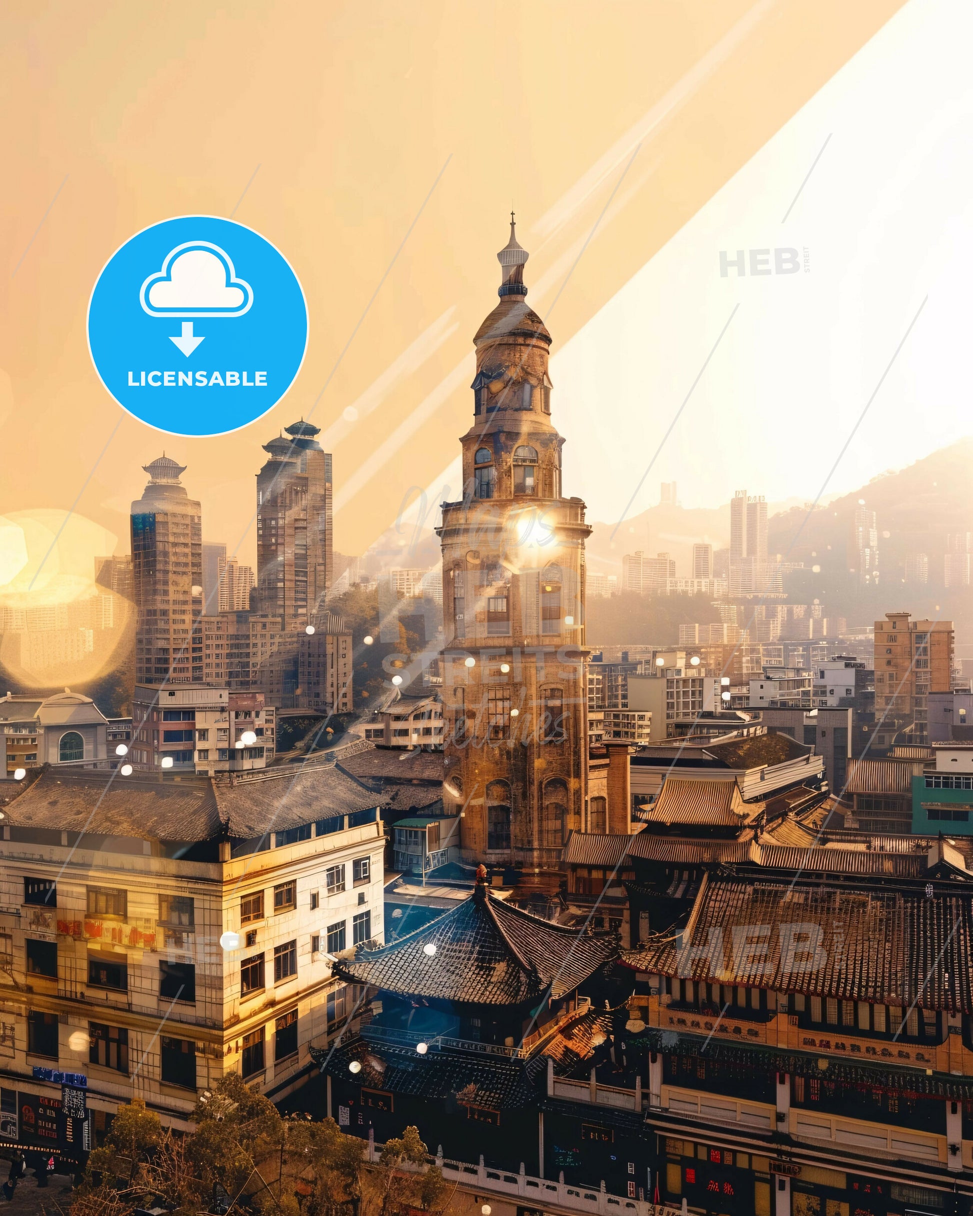 Zhuji Skyline Colors Architecture Poster - A city with a tall tower