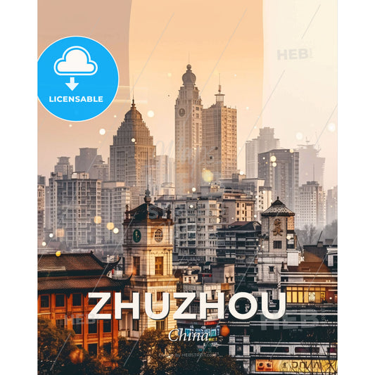 Zhuzhou City Lightscape Splendor - A city with many tall buildings - Square format print template