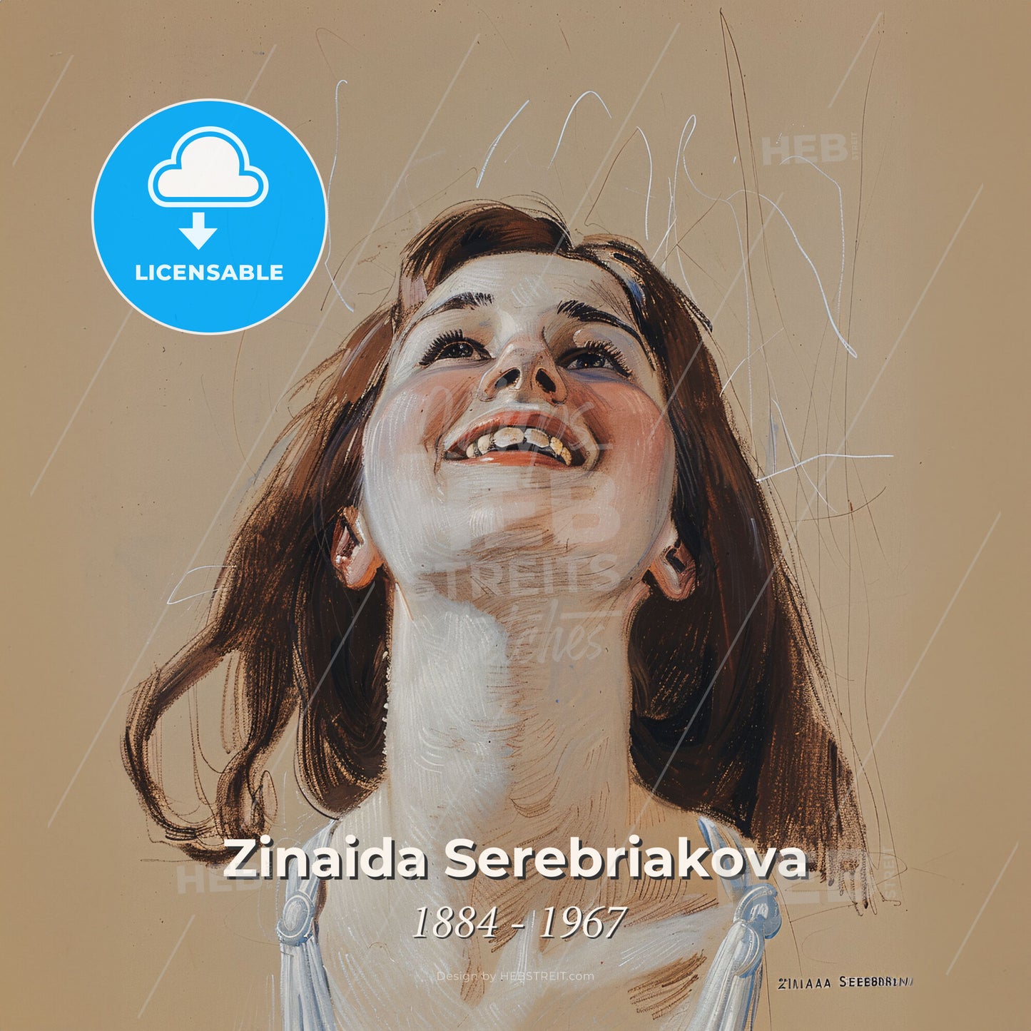 Zinaida Serebriakova, 1884 - 1967, Russian painter - A Drawing Of A Woman Smiling Print Template