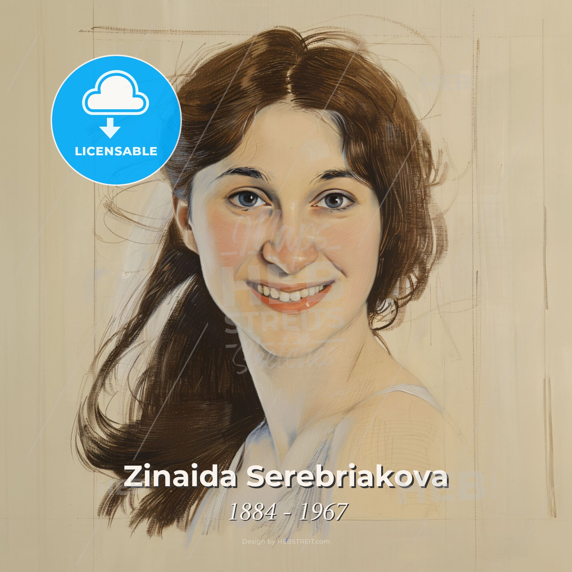 Zinaida Serebriakova, 1884 - 1967, Russian painter - A Woman With Brown Hair Smiling Print Template