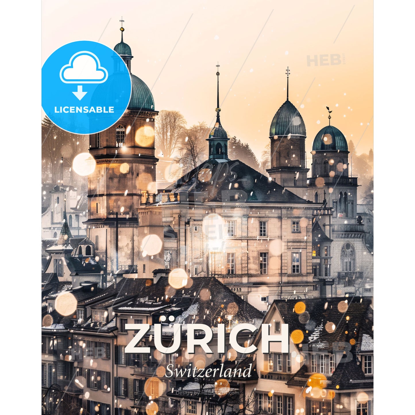 Zürich Skyline: Blending Architecture and Dreams - A group of buildings with a tower and a tower - Square format print template