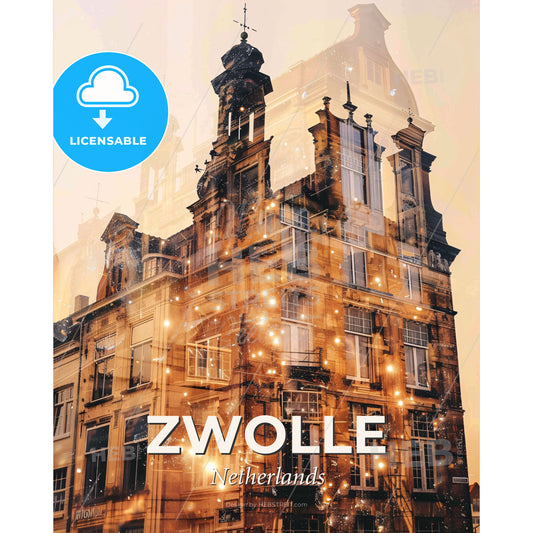 Zwolle City Silhouette Icon Composite Artwork - A building with a dome roof - Square format print template