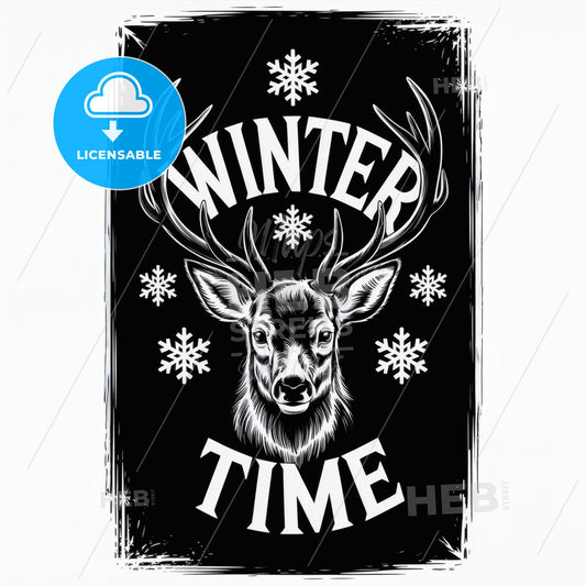 Winter-themed artwork featuring a deer and snowflakes Print Template.
