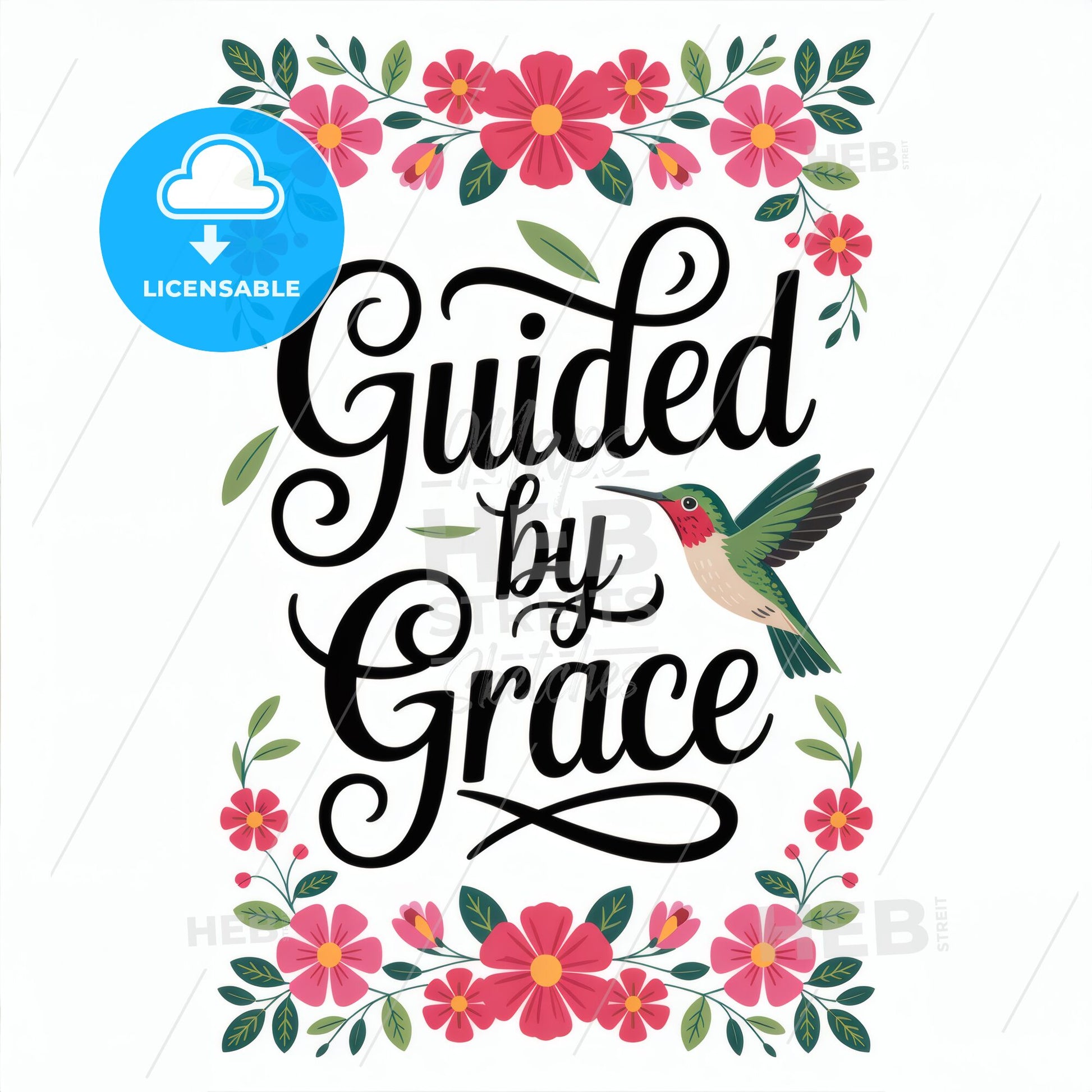 Guided by Grace - Floral Design with Hummingbird Print Template.