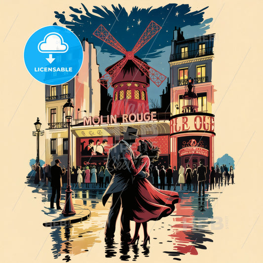 Moulin Rouge - Romantic scene at the Moulin Rouge. Print Template.