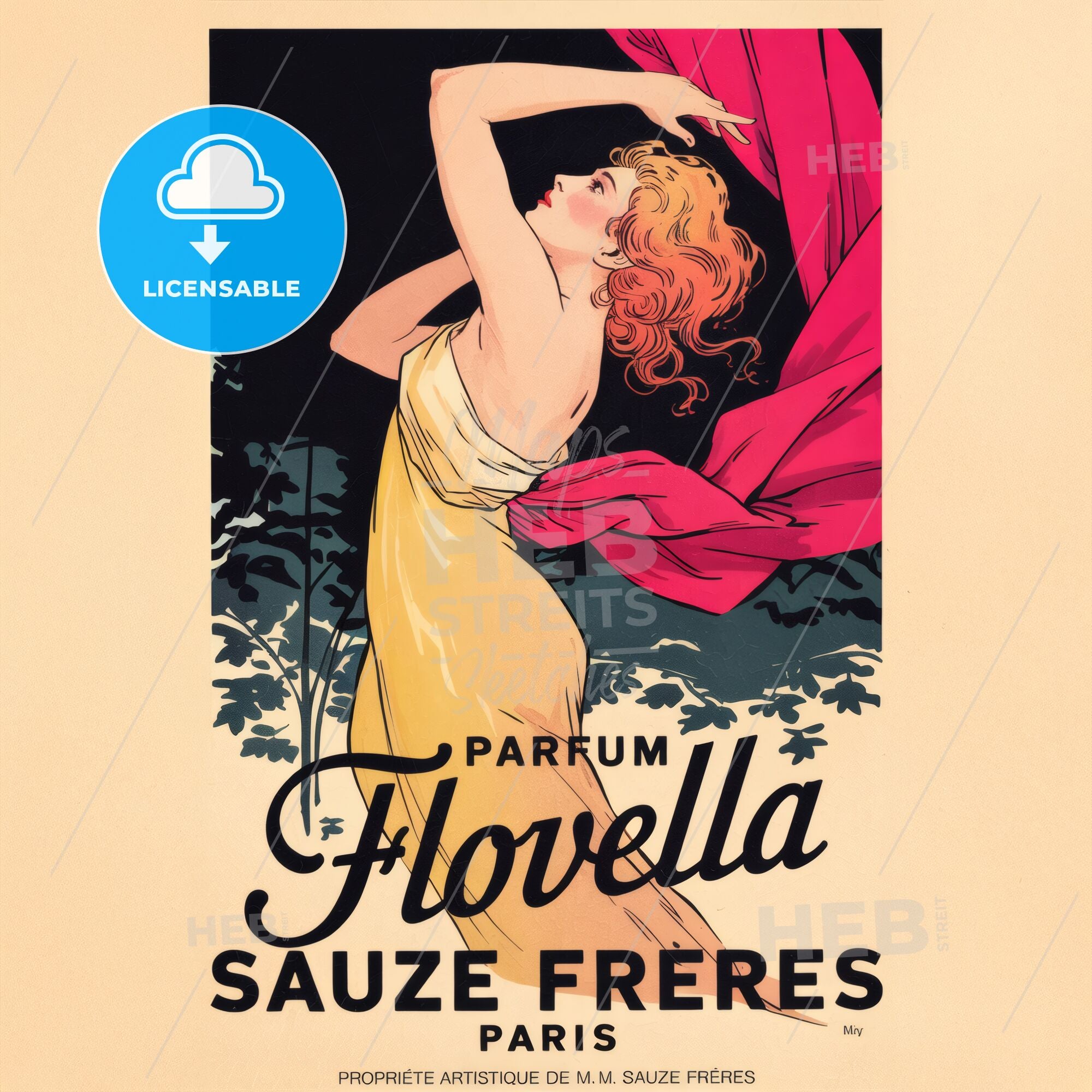 Flovella - Art Nouveau Perfume Advertisement Print Template
