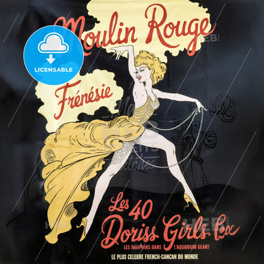 Moulin Rouge - Vintage French Can-Can Poster Print Template.