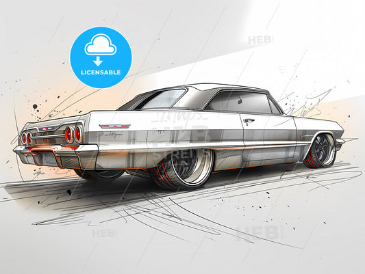 Vibrant Sketch of a Classic 1964 Chevy Impala - Automobile Art with a Focus on Brushstrokes and Artistic Expression