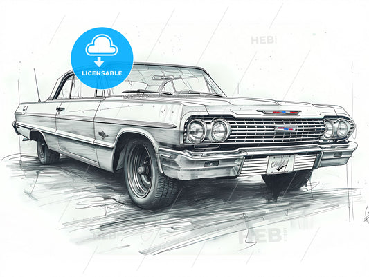 Vibrant Artistic Chevy Impala Sketch: Rough Automotive Drawing Emphasizing Artwork