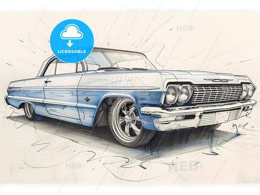 Vibrant Car Painting: 1964 Chevrolet Impala Artistic Sketch