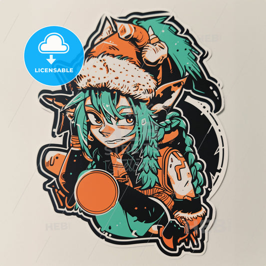 A Cartoon Of A Woman With Long Braids Wearing A Hat