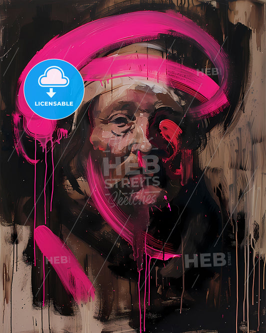 Vibrant Graffiti-Inspired Baroque Portrait with Brush Strokes and Tagging Marks
