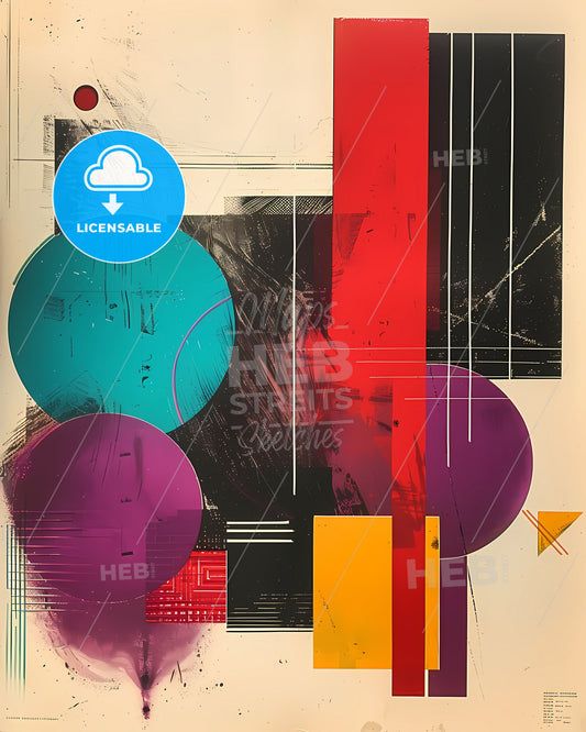 Geometric Bauhaus 1919 Design Artwork Abstract Colorful Circles Lines Digital Contemporary Art Painting Print Wall Decor