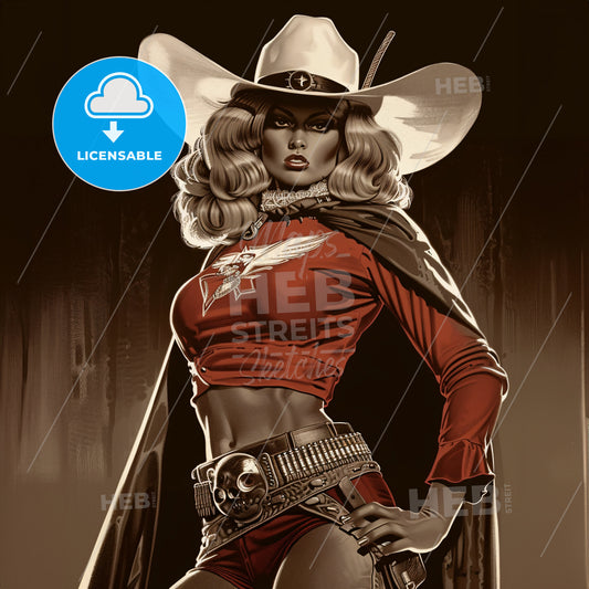 A Black And White Vintage Photography Of A Cow Girl 1940S Styl - A Woman In A Cowboy Garment