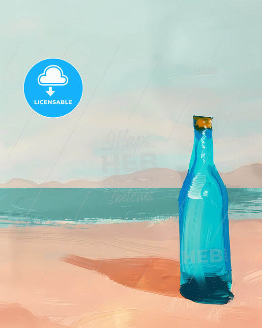 Blue Abstract Painting Blue Bottle Japanese Sake Ochoco Light Pink Field Animated Gif Delicate Landscapes Simple Composition Mountainous Vistas Colorful Animation Still Beach Art