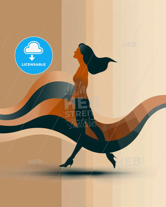 Serene Essence of Motion in Beige and Orange - A woman walking in a dress