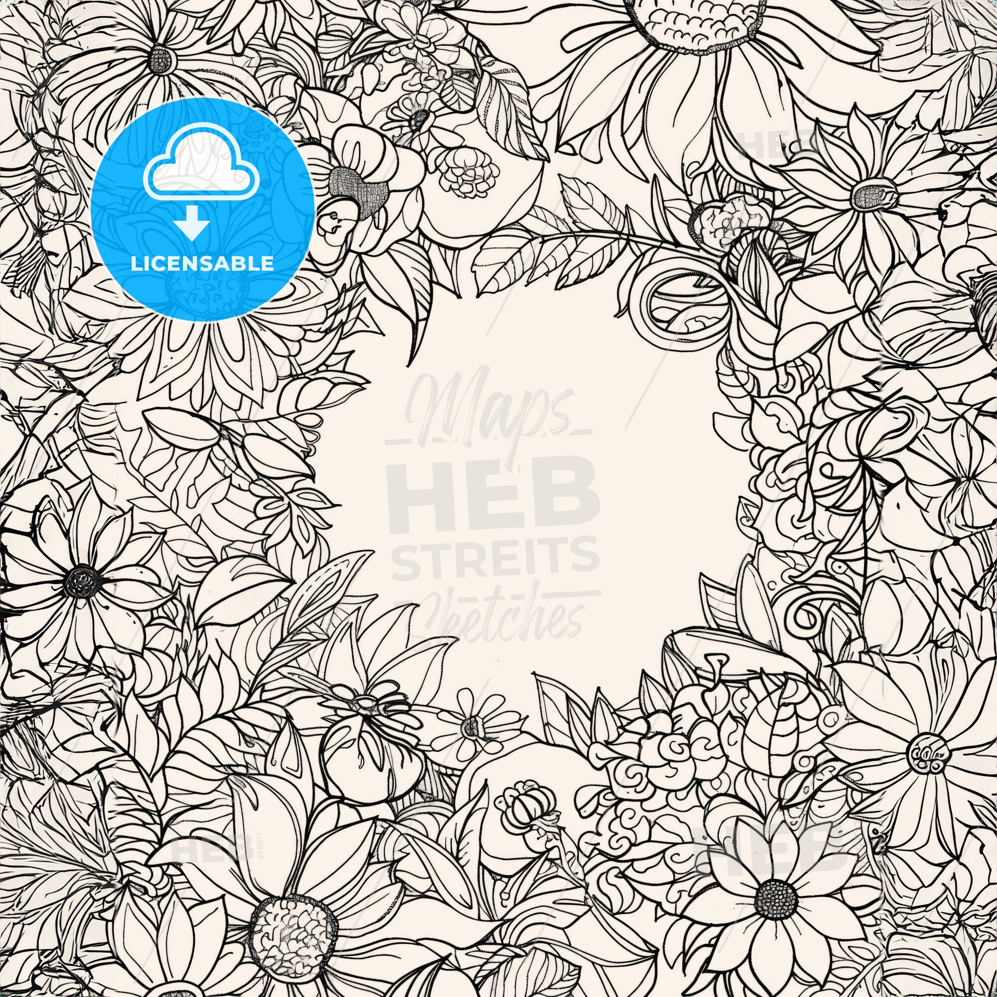 A Bold Zentangle Garden-Themed Background With Vines - A Black And White Drawing Of Flowers