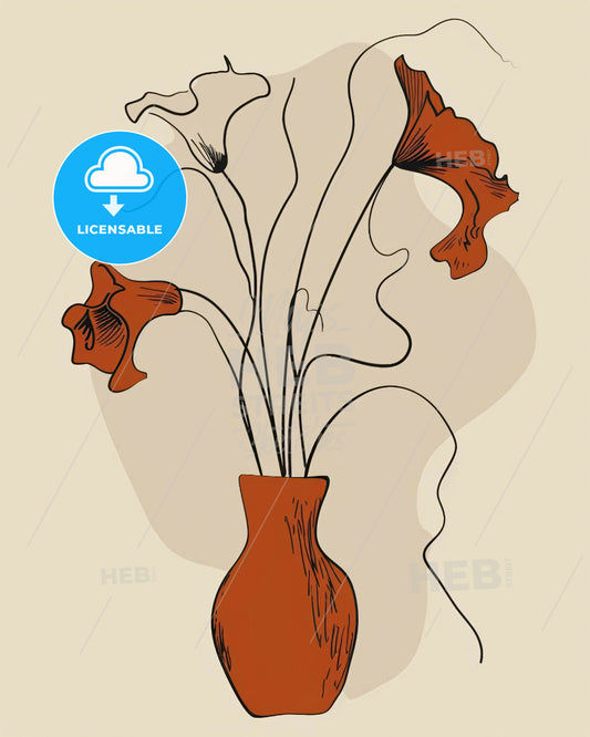 Bonzai Zen in Minimalist Lines - A drawing of flowers in a vase