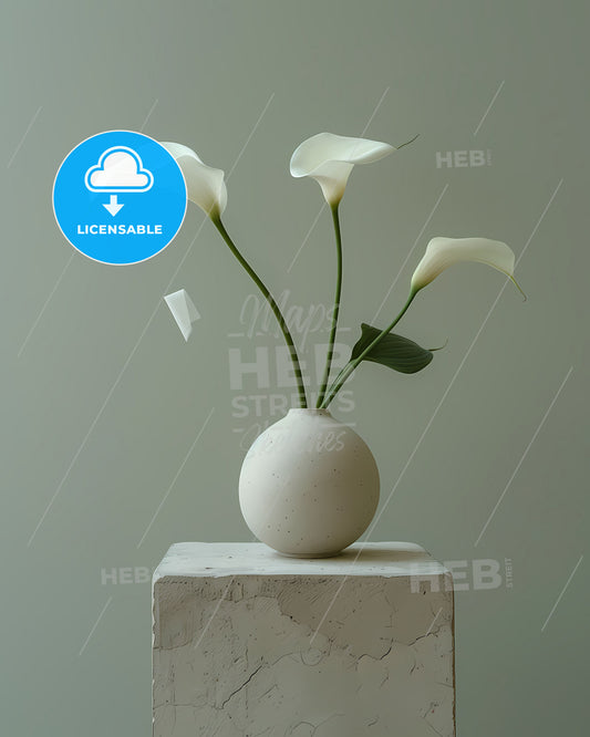 White Calla Lily in Black Vase on Italian Table with Rectangular Tissue - Art Painting Floral Home Decor