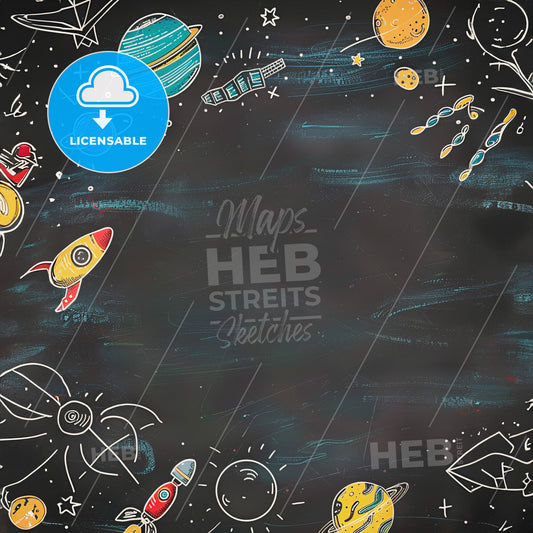 A chalkboard background with spacethemed doodles like stars - A chalkboard with space drawings