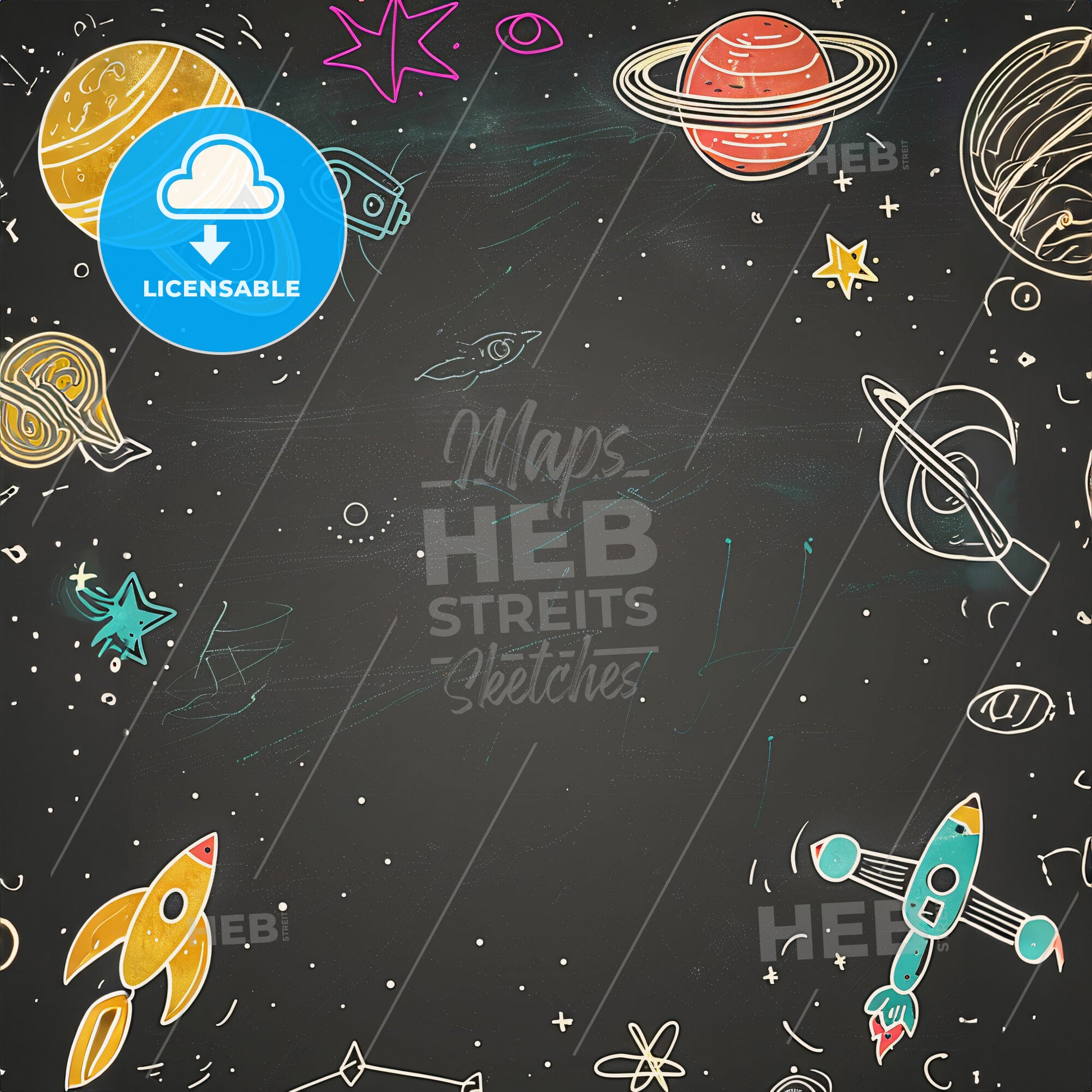 A chalkboard background with spacethemed doodles like stars - A blackboard with drawings of planets and stars